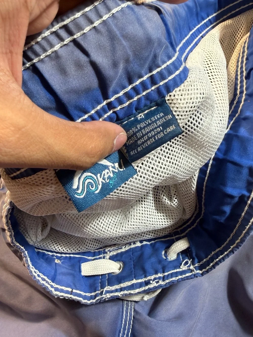 Sick Faded Kanu Men's Swim Trunks Blue Solid Size M Drawstring Mesh Lined Bottom